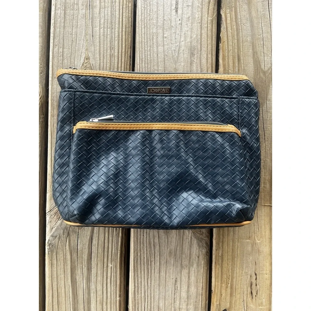 Joan &‎ David Navy Blue And Tan Woven Cosmetic Bag Makeup Toiletries